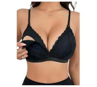 GORGLITTER Women's Maternity Bras Wireless No Padding Adjustable Strap Lace Bralettes Breastfeeding Nursing Bra Black X-Large