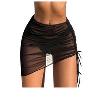 GORGLITTER Women's Mesh Sheer Drawstring Side Cover Up Skirt High Waisted Bodycon Sexy Beach Skirt Black X-Large