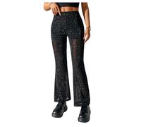 GORGLITTER Women's Mesh Sheer Swimsuit Cover Ups Glitter High Waisted Flare Leg Coverup Beach Trousers Black X-Small