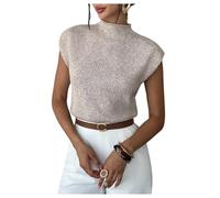 GORGLITTER Women's Mock Turtle Neck Cap Sleeve Jumpers Elegant Old Money Spring Pullover Sweaters Apricot Small