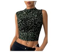 GORGLITTER Women's Mock Turtle Neck Tank Tops Sleeveless Slim Fit Casual Cropped Vest Tops Army Green Small