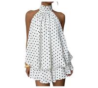 GORGLITTER Women's Polka Dots Backless Mini Dresses Halter Neck Sundress Ruffle Flowy Summer Date Night Going Out Dress White Polka Dots M