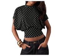 GORGLITTER Women's Polka Dots Bat Wing Sleeve Cinched Top T Shirts Crewneck Short Sleeve Tee Vintage Going Out Tops Black Small