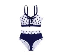 GORGLITTER Women's Polka Dots High Waisted Bikini Sets Colorblock Bow Front Padded Swimwear 2 Piece Hipster Swim Suit Bikini Shorts Set Dark Blue L