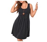 GORGLITTER Women's Polka Dots Knee Length Tank Dress Plus Size Scoop Neck Pleated A Line Flowy Beach Casual Dresses Black 3X-Large Plus