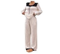 GORGLITTER Women's Polka Dots Lace Bow Pyjama Sets Long Sleeve Square Neck Top and Pants Pjs 2 Piece Loose Comfy Nightwear Apricot Large