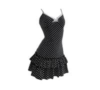 GORGLITTER Women's Polka Dots Tiered Ruffle Mini Cami Dresses Bow Front Lace Trim Vintage Cocktail Dress Black Large