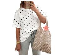 GORGLITTER Women's Polka Dots Top Plus Size Short Sleeve Crewneck Tee Shirts Summer Beach Going Out Tops White 3X-Large Plus