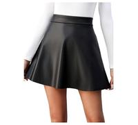 GORGLITTER Women's PU Leather A Line Swing Mini Skirts High Waisted Flared Flowy Rave Skirt Black Small