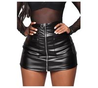 GORGLITTER Women's PU Leather Bodycon Pencil Mini Skirts High Waisted Zipper Front Sexy Night Out Skirt with Pocket Black Large