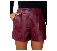 GORGLITTER Women's PU Leather Pleated Mini Shorts High Waisted Wide Leg Dressy Shorts with Pocket Burgundy Large