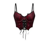GORGLITTER Women's PU Leather Underwire Bras Asymmetrical Lace Up Corset Bras Goth Punk Crop Tops Burgundy XS