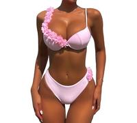 GORGLITTER Women's Push Up High Waisted Bikini Set 3D Floral Swimsuit Tie Back Hipster 2 Piece Beach Swimwear Pink S