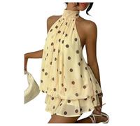 GORGLITTER Women's Ruffle Halter Neck Dress Sleeveless Flowy Mini Dress