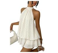 GORGLITTER Women's Ruffle Halter Neck Dress Sleeveless Flowy Mini Dress