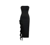 GORGLITTER Women's Ruffle Trim Strapless Tube Bodycon Dress Asymmetrical Cocktail Maxi Dresses Sexy Club Party Outfit Black L
