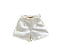 GORGLITTER Women's Satin High Waisted Mini Shorts Pleated Straight Leg Chain Decor Elegant Going Out Shorts White Small