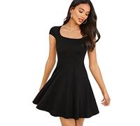 GORGLITTER Women's Scoop Neck Mini Dress with Short Cap Sleeve, High Waist, Ruffle Hem, A Line Swing Style - Summer Casual, Party, Travel, Black, M