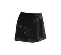GORGLITTER Women's Sequin Embroidery Mesh Short Skirts Low Waist Flared A Line Mini Skirts Going Out Party Outfits Black Small