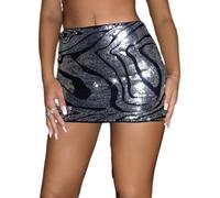 GORGLITTER Women's Sequin Sparkly Y2K Skirt A Line Bodycon Party Club Mini Skirts Silver L