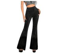 GORGLITTER Women's Sparkly Flare Leggings Bell Bottom High Waisted Skinny Clubwear Pants Black L