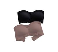 GORGLITTER Women's Strapless Bandeau Bras Wireless Push Up Front Fastening Bra Seamless Bralettes 2 Packs Coffee Brown Multicolor Large