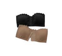 GORGLITTER Women's Strapless Front Fastening Bandeau Bras Wireless Seamless 2 Packs Comfortable Bralettes Brown Multicolor X-Large