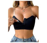 GORGLITTER Women's Strapless Front Fastening Wireless Bras Comfort Bralette Bandeau Bra with Clear Straps Black Large