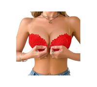 GORGLITTER Women's Strapless Push Up Bra Underwire Bandeau Bra | Front Fastening Bras for Women UK, Dress, Clear Strap Bra, High Support Scalloped Cross Back Lace Bras