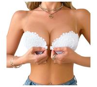 GORGLITTER Women's Strapless Push Up Front Fastening Bra Underwire High Support Scalloped Cross Back Lace Bras White 34A