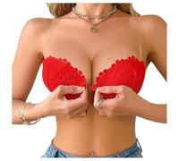 GORGLITTER Women's Strapless Push Up Front Fastening Bra Underwire High Support Scalloped Cross Back Lace Bras Red 32A
