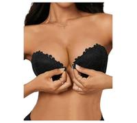 GORGLITTER Women's Strapless Push Up Front Fastening Bra Underwire High Support Scalloped Cross Back Lace Bras Black 34A