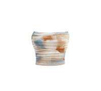 GORGLITTER Women's Strapless Tie Dye Ruched Tube Bandeau Tops Sexy Skinny Cropped Going Out Top Blue and Brown Medium