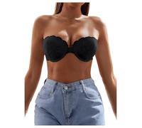 GORGLITTER Women's Strapless Underwire Front Fastening Bras Scalloped Lace Bandeau Bras Black 34A