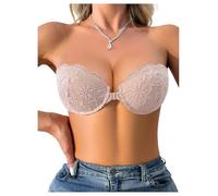 GORGLITTER Women's Strapless Underwire Front Fastening Bras Scalloped Lace Bandeau Bras Pink 32A