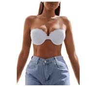 GORGLITTER Women's Strapless Underwire Front Fastening Bras Scalloped Lace Bandeau Bras White 34A
