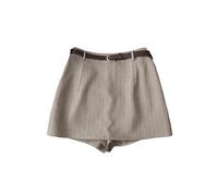 GORGLITTER Women's Striped A Line Belted Mini Skorts High Waisted Dressy Work Office Smart Shorts Khaki L