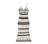 GORGLITTER Women's Striped Fishtail Ruffle Long Cami Dress V Neck Cut Out Knitted Holiday Beach Dresses Black and White X-Small