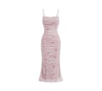 GORGLITTER Women's Summer Floral Ruched Bodycon Midi Dress Sleeveless Mesh Long Cami Cute Dresses Light Pink L
