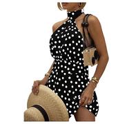 GORGLITTER Women's Summer Polka Dots Halter Mini Dress Tie Backless A Line Swing Birthday Party Night Out Dresses Black Medium