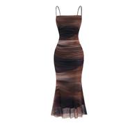 GORGLITTER Women's Tie Dye Ruched Fishtail Maxi Dress Ombre Mesh Party Ruffle Cami Dresses Brown XL