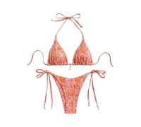 GORGLITTER Women's Triangle Bikini Sets Shell Print Halter Tie Top Swimsuits String Side Bottom 2 Piece Beach Swimwear Orange Medium