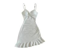 GORGLITTER Women's Twist Front Bodycon Cami Mini Dress V Neck Ruched Ruffle Hem Knitted Beach Sundress White Small