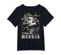 Gorgon Medusa Goddess Snake Greek Mythology Backprint Medusa T-Shirt, Women's Plus, Black, 3X