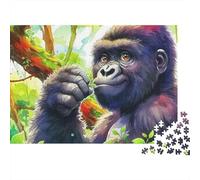 Gorilla 1000 Piece Jigsaw for Adults Gorilla in Lush Jungle with Raised Fist Premium Thick Sturdy Vibrant Challenging Hard Stress Relief 52x38cm/1000pcs