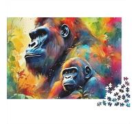 Gorilla 1000pc Jigsaw Puzzle for Adults Two Gorillas in Vibrant Jungle Watercolor Premium Thick Sturdy Vibrant Challenging Stress Relief Family Game 70x50cm/1000pcs