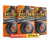 Gorilla 3044200 Heavy-Duty Double Sided Black Mounting Tape 25.4mm 3 Pack