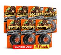 Gorilla 3044200 Heavy-Duty Double Sided Black Mounting Tape 25.4mm 6 Pack