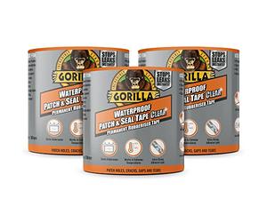 Gorilla 3044751 Waterproof Patch & Seal Tape Clear 2.4m (3 Pack)