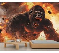 Gorilla 3D Wallpaper, Chimpanzee Wall Mural, Ferocious Animals Murals for Living Room Bedroom Office Hotel Bar Ceiling Decor - 366x254cm